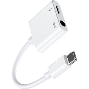 Joyroom 2-in-1 kabel met USB-C naar Audio Jack 3.5mm + USB-C - Wit