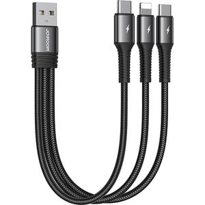 USB-kabel Joyroom S-01530G11 3in1 2x USB-C / Lightning 3.5A 0.15m (zwart)