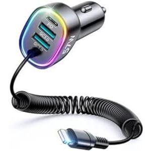 4in1 schnelles USB-C PD-Autoladegerät 2x USB QC3 mit Lightning-Kabel 1,6 m 57 W schwarz
