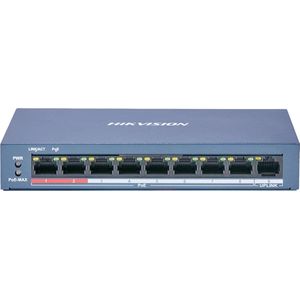 Switch Hikvision 8 Poe 10/100 m Unmanaged. +1 uplink-aansluiting 100 m. 802.3af/at 2