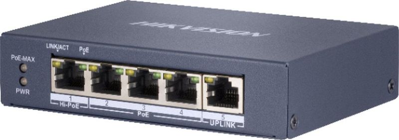 Hikvision DS-3E0505HP-E - Netwerkswitch - Unmanaged - 4 Poorten - PoE