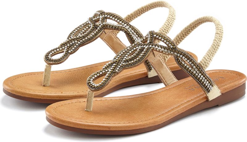 LASCANA Zehentrenner, Sandale, Pantolette mit Schmucksteinen in Glitzer-Optik VEGAN