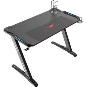 EUREKA ERGONOMIC Z1S Gamingtafel, gamingbureau, computertafel, pc-bureau, gamer met RGB-ledverlichting, bekerhouder en hoofdtelefoonhouder, zwart