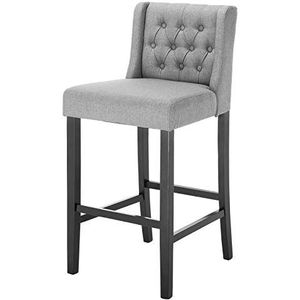 eSituro SBST0297 1x barkruk design kruk barkruk gestoffeerde stoel met rugleuning en dik gevoerde zitting van linnen massief hout lichtgrijs
