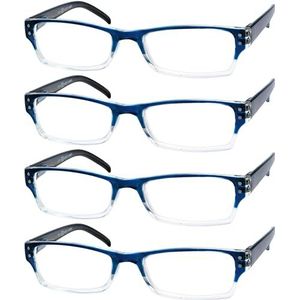 Eyekepper 4-pack dames en heren rechthoekige leesbril met scharnieren in blauw +2.75