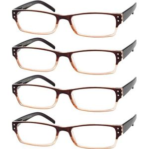 Eyekepper 4-pak dames- en herenleesbrillen met verende scharnieren in bruin +1.75