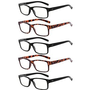 Eyekepper Mannen Vintage Lezen Brillen - 5 Stuks Leesbrillen voor Heren Dames - 3 Zwart 2 Schildpad (Alle Heldere Lens) +1.75