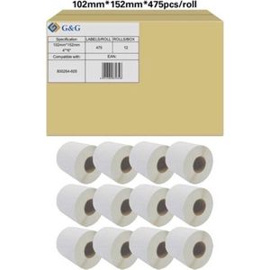 G&G RL-P-S2011-102*152*475-BK/WT Rol met etiketten 102 x 152 mm Papier Wit 12 rol/rollen Permanent hechtend Universele