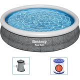 Bestway - Fast Set - Opblaasbaar zwembad inclusief filterpomp - 366x76 cm - Rattanprint - Rond