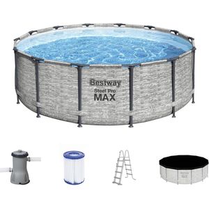 Bestway - Steel Pro MAX - Opzetzwembad Inclusief Filterpomp en Accessoires- 427x122 cm - Steenprint