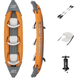 Hydroforce Lite Rapid Kayak, 3 persoons opblaasbare kajak set, zittend op kajak met stoelen, rugleuning, 2 peddels en handpomp, oranje, één maat, 65132