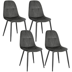 Lestarain LCNI109001-4 Set van 4 eetkamerstoelen met rugleuning keukenstoel met fluwelen bekleding gestoffeerde stoel van metaal ergonomische stoel voor eettafel donkergrijs 38D x 44W x 82H cm
