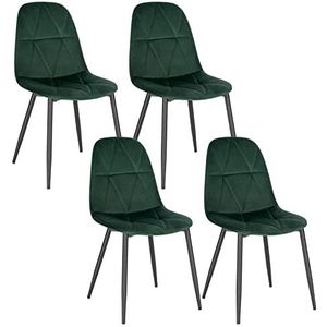 Lestarain Set van 4 eetkamerstoelen met rugleuning, keukenstoel met fluwelen bekleding, gestoffeerde stoel van metaal, ergonomische stoel voor eettafel, donkergroen LCNI109002-4