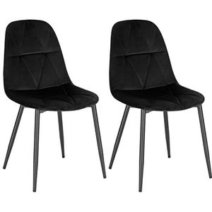 Lestarain Set van 2 eetkamerstoelen met rugleuning, keukenstoel met fluwelen bekleding, gestoffeerde stoel van metaal, ergonomische stoel voor eettafel, zwart LCNI109004-2