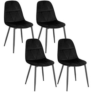 Lestarain Set van 4 eetkamerstoelen met rugleuning, keukenstoelen met fluwelen bekleding, metalen stoel, ergonomische stoel voor eettafel, zwart LCNI109004-4