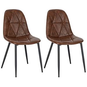 Lestarain Set van 2 eetkamerstoelen met rugleuning, keukenstoel met kunstleren bekleding, gestoffeerde stoel van metaal, ergonomische stoel voor eettafel, bruin LCNI110001-2