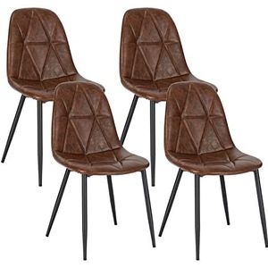 Lestarain Set van 4 eetkamerstoelen met rugleuning, keukenstoel met kunstleren bekleding, gestoffeerde stoel van metaal, ergonomische stoel voor eettafel, bruin LCNI110001-4