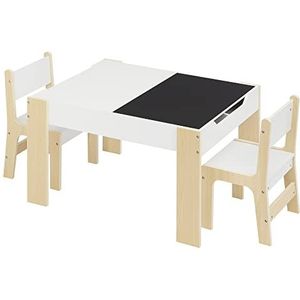 Lestarain kindertafel met 2 stoelen, kindertafel met opbergruimte, kinderschildertafel, kindermeubelset, 4 opbergvakken