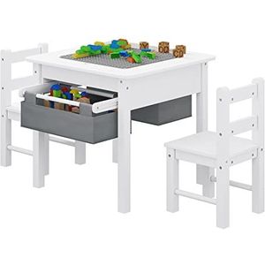 Lestarain kindertafel met 2 stoelen, kindermeubelset met opbergruimte, grote speeltafel, multifunctionele kinderactiviteitentafel, uittrekbare opbergdozen, witgrijs