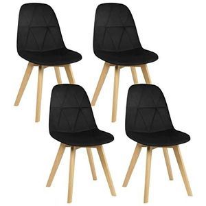 Lestarain LCNI115002-4, set van 4 eetkamerstoelen, fluwelen keukenstoelen met massief houten poten, gestoffeerde zitting, zwarte ergonomische stoelen voor slaapkamer, eetkamer