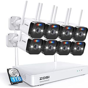 ZOSI 8CH 3MP WiFi-bewakingscameraset met 1TB harde schijf, tweerichtingsaudio, AI-menselijke detectie, wit licht en sirene-alarm