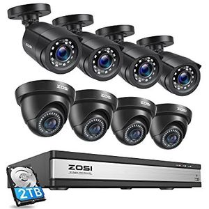 ZOSI 16CH 1080P Bewakingscamera Set, 8 Dome + Bullet Camera Surveillance System 2TB HDD, IP66 Waterdicht, Bewegingsalarm