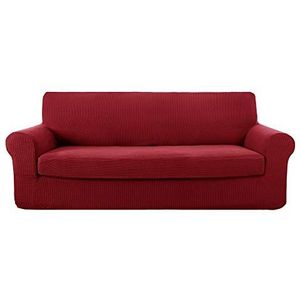 Deconovo Rekbare Bankhoes met Armleuning, Stretch Bankhoezen Beschermer voor Fauteuil Drie 3-Zits, Geschikt voor Woonkamer, Kerst, 180-235 cm, Bordeaux