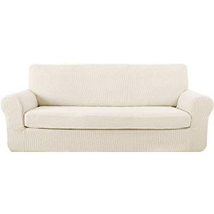 Deconovo Rekbare Bankhoes met Armleuning, Stretch Bankhoezen Beschermer voor Fauteuil 3-Zits, Geschikt voor Woonkamer, Slaapkamer, 180-235 cm, Wit