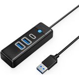 Orico USB 3.0 Hub Adapter with 2x USB 3.0 Ports, USB-C Port, 5 Gbps Transfer Speed, 0.15m Cable (Black)