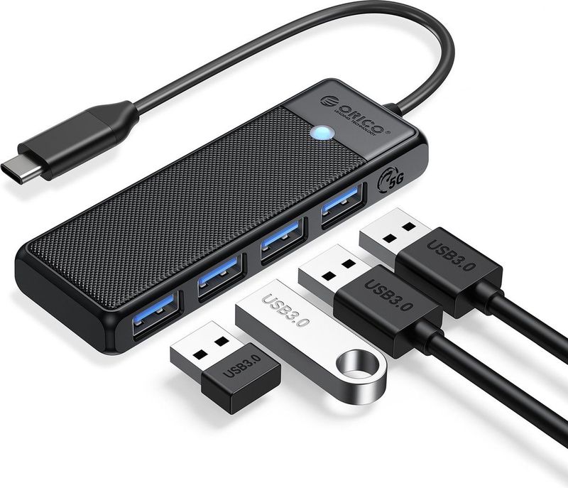 Orico - USB A3.0x4 - Adapterhub 4-in-1 - Zwart - Duurzaam Ontwerp