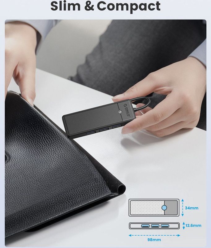 Orico - USB-C Hub - 3x USB-A 3.0 5Gbps - SD kaartlezer - Micro SD kaartlezer - Zwart