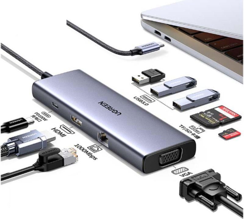 UGREEN - CM498 - 9-in-1 Type-C Docking Station - Zwart - Multifunctioneel