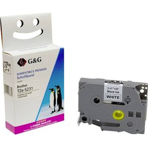 Labeltape - Wit - Zwart - 12 mm - 8 m