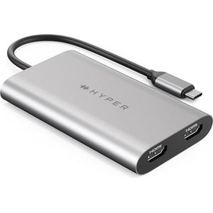HYPER - HDM1H - USB Type C naar 2 HDMI-poorten HyperDrive Adapter Grijs voor MacBook Air Pro en PC
