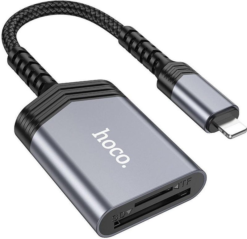 Hoco UA25 Lightning Card Reader - SD TF Kaartlezer - Grijs
