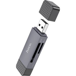 HOCO - SD kaartlezer - Voor SD en Micro SD kaarten - USB-A 3.0 en USB-C 3.0 - Grijs