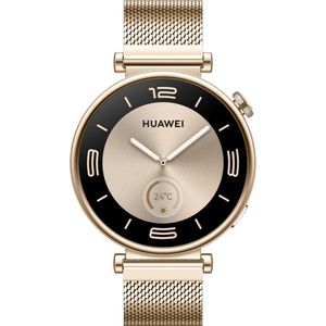 HUAWEI WATCH GT 4 41mm goldenes Edelstahlgehäuse mit goldenem Milanaise-Armband + EasyFit 2 Rosa Armband (2 in 1)