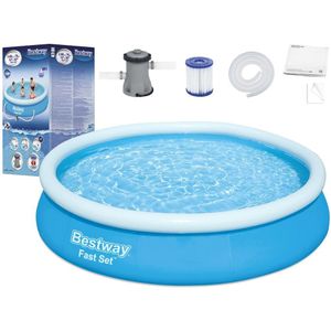 Bestway SNEL SET ROND ZWEMBAD MET TRUCKER Ø 366 X 76 CM. - blauw Synthetisch materiaal 412363