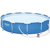 Bestway Steel Pro Frame Pool Zwembad, rond, 366 x 76 cm, set met stalen frame en filterpomp, blauw