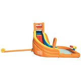 BESTWAY - Speelplaats met Klimmuur en Waterspeelplaats - Buitenspeelgoed - 53301 - Oranje - Turbo Spash Water Zone - PVC - 365 cm x 320 cm - Klimmen - Zwembad - Vanaf 3 jaar