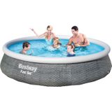 Bestway Fast Set zwembad, 396 x 84 cm, set met filterpomp, rond, grijze rotan-look