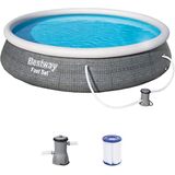 Bestway Fast Set zwembad, 396 x 84 cm, set met filterpomp, rond, grijze rotan-look