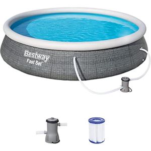 Bestway - Fast Set - Opblaasbaar zwembad inclusief filterpomp - 396x84 cm - Rattanprint - Rond