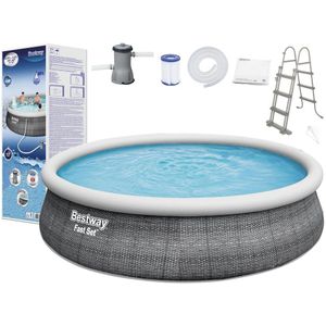 Bestway opblaaszwembad - 457x107cm - met pomp en trap - rotan