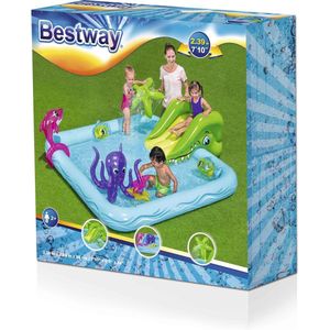 Bestway Kinderzwembad met Glijbaan - Incl. Opblaas Waterspeelgoed - 239 x 206 x 86 CM - 308 L - Waterdieren