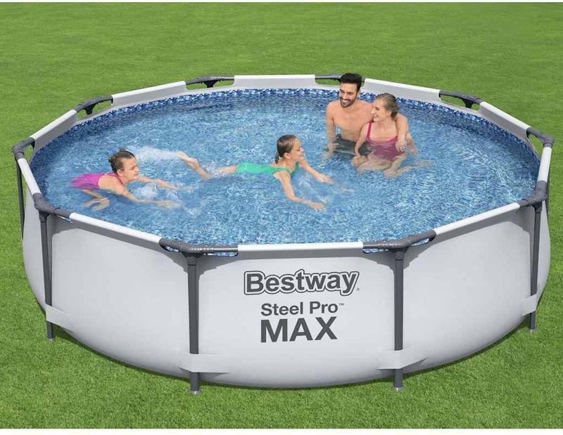 Bestway® Steel Pro MAX™ Frame Pool Set mit Filterpumpe Ø 305 x 76 cm, lichtgrau, rund