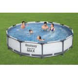 Bestway® Steel Pro MAX™ Frame Pool Set mit Filterpumpe Ø 366 x 76 cm, lichtgrau, rund