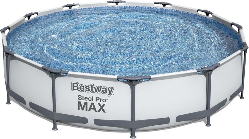 Bestway® Steel Pro MAX™ Frame Pool Set mit Filterpumpe Ø 366 x 76 cm, lichtgrau, rund