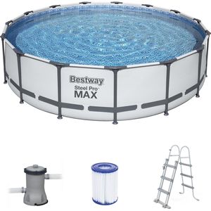 Bestway Steel Pro MAX - Opzetzwembad - ⌀ 457x107 cm - met filterpomp en trap - wit