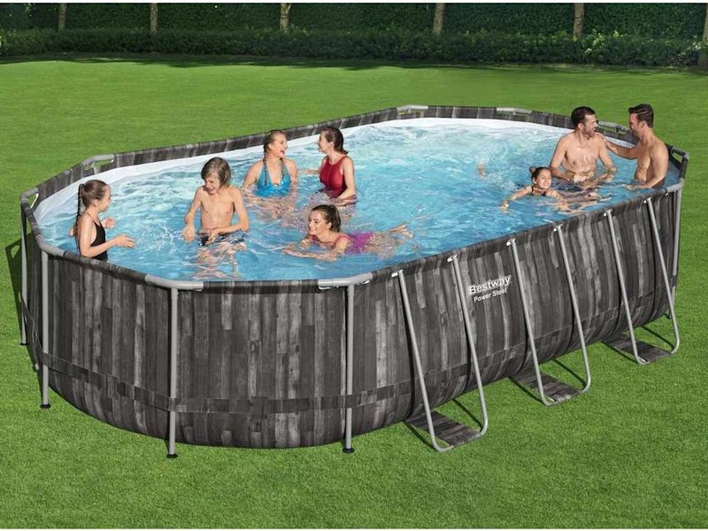 Bestway - Power Steel Frame Pool Komplett-Set oval 610 x 366 x 122 cm Pool